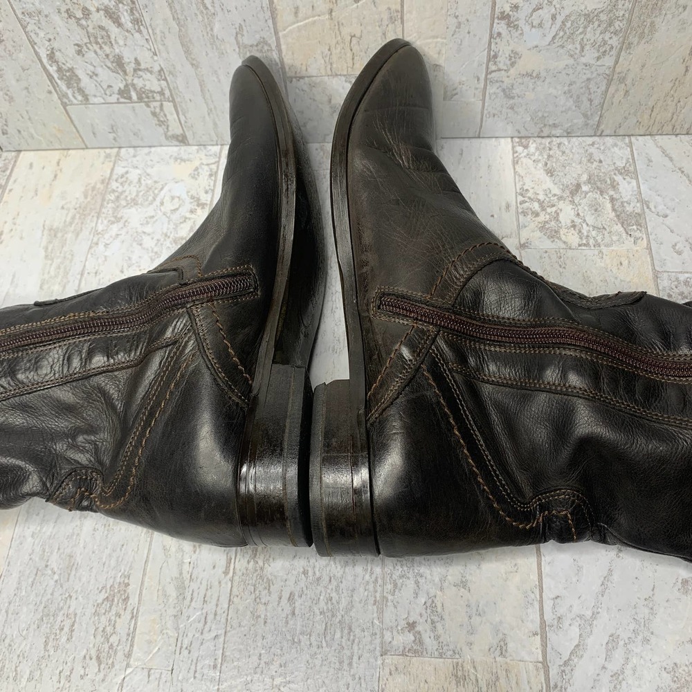 Mally Tall Riding Boots Women Size 41 Brown Leather Closed Toe Low Heel Side Zip View 5